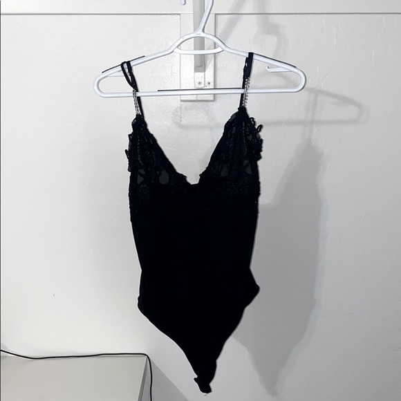 Black Crystal Lace Strap Bodysuit - Picture 1 of 5
